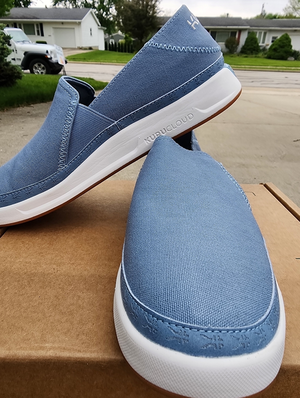 Kuru Roam Atla Slip-On Casual Loafer. Blue Fog/ White Canvas! Plantar Fasciitis